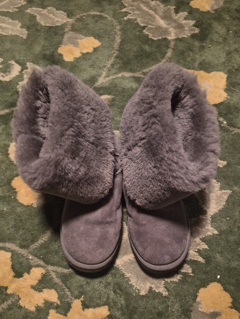 UGG Women's Plush Fold-Down Shearling Suede Slippers - Gray